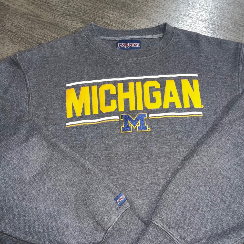 Jansport Women M Gray Michigan Wolverines Crewneck Sweatshirt Collegiate Fleece